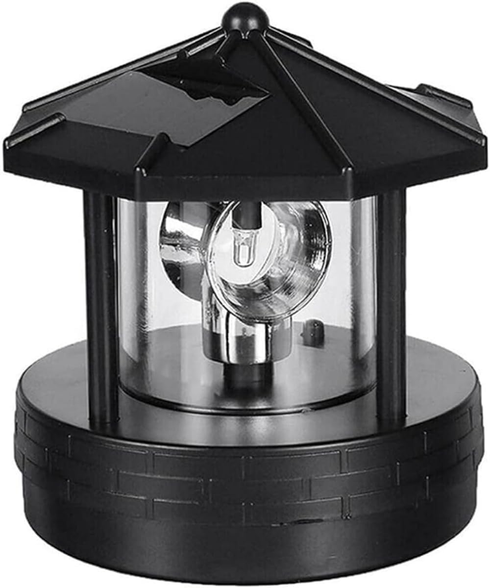 YUETTYY Solar LED Rotating Lighthouse, 360 Degree Rotating Lamp, Waterproof Street Light LED Solar Garden Lights, Decorative Lamp for Garden, Lawn, Patio (Black)