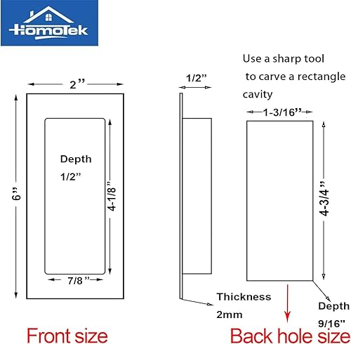 Miniatura 3 de HOMOTEK Paquete de 2 manijas de puerta corrediza de armario de 6 pulgadas, manijas grandes rectangulares empotradas, manijas de puerta de
