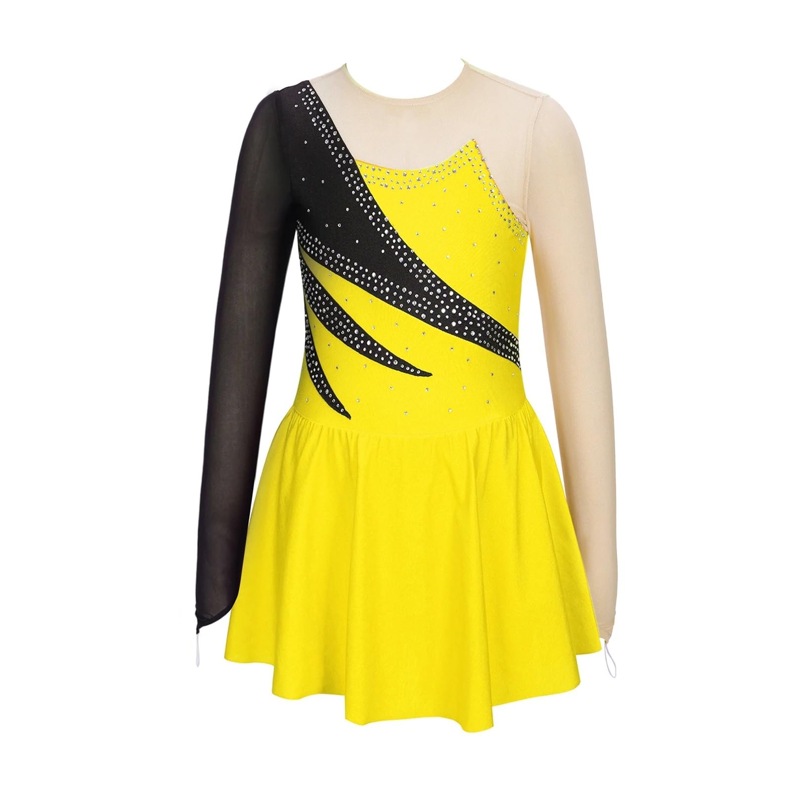 CYMMIYT Figure Skating Dress Figure Skating Dress Kids Girls Tutu Ballet Dress Shiny Rhinestone Gymnastics Leotard(Yellow,10)