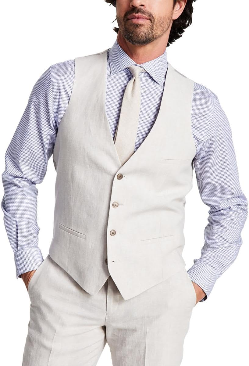 Bar III Mens Slim Fit Suit Separate Suit Vest Tan S