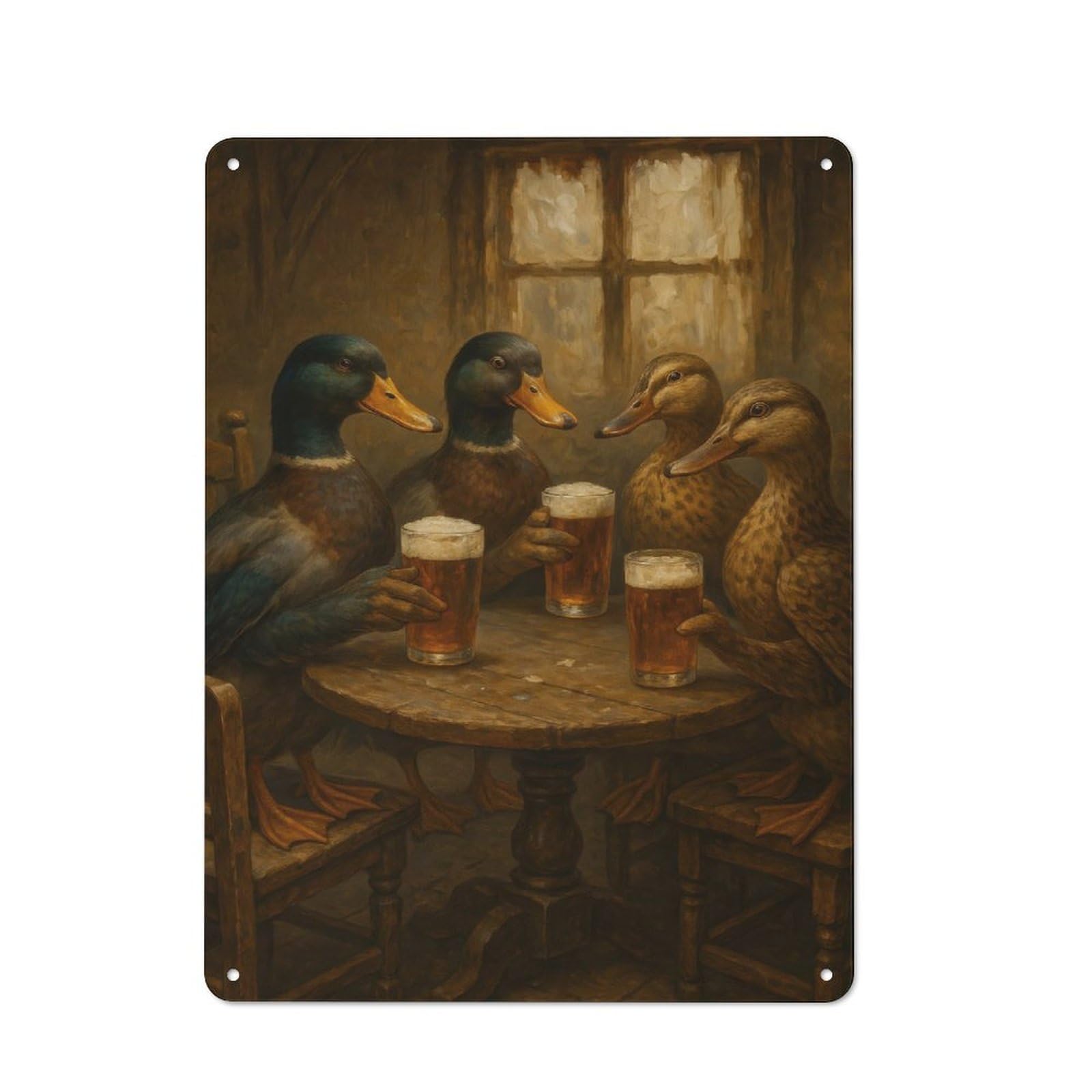 Junmoney Ducks Drinking Beer At A Table Tin Wall Plaque 40X30cm With For Home Office Or Studio, For Home Office Decor Fans