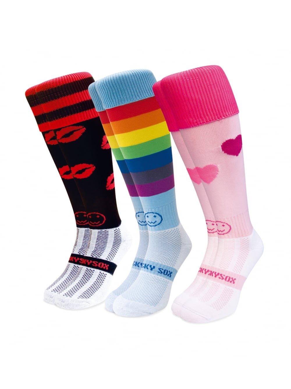 WackySox Happiness 3 Pairs Saver Pack Knee Length Sports Socks, Rugby Socks, Hockey Socks