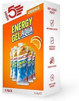 Energy Gels Aqua - Quick Release Sports Gels to Power Muscles for Peak Performance - Natural Fruit Juice & Caffeine-Free - Fast Energy Boost for Running, Cycling, Endurance (Orange, 5 x 66g)
