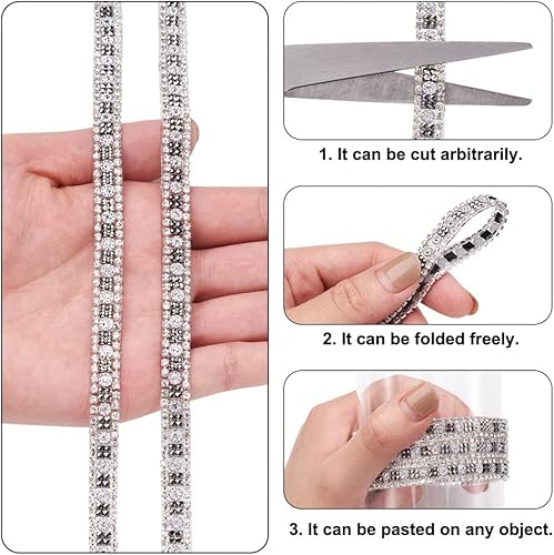 Miniatura 9 de Cinta adhesiva de diamantes de imitación de cristal de 2 yardas, apliques de diamantes de imitación negros, rollo cosido o caliente para decoración