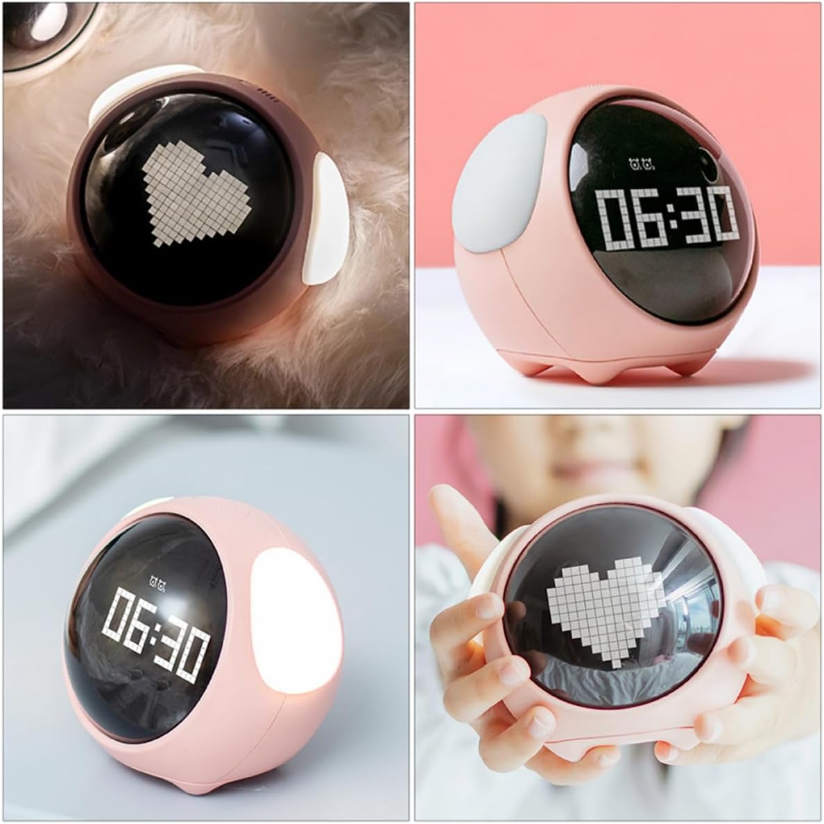 SMASOLO LED Digital Alarm Clock, Pink LED Luminous Wake Up Clock with Cute Expression Display, Night Light for Bedroom Sleep Training