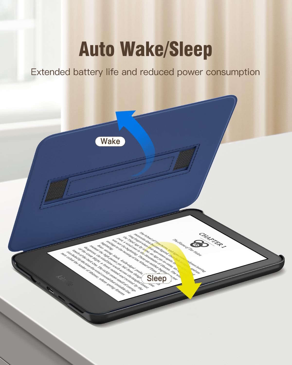MoKo Coque Ultra Claire Pour Kindle 11ème Génération 2024/2022 - Protection TPU Avec Auto Réveil Blanc & Bleu
