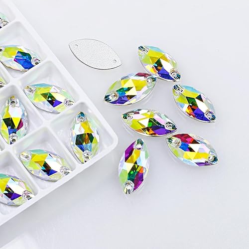 Miniatura 5 de DONGZHOU Garra de costura de diamantes de imitación AB con agujeros, cuentas en forma de naveta, cristales con parte trasera plana, diamantes de