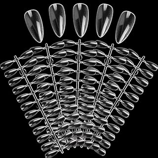 240 قطعة من أظافر صناعية بيضاوية الشكل لتغطية كاملة، أطراف أظافر صناعية مدببة للتمرين على عرض الأظافر اليدوية وتصميم الجل - شفافة