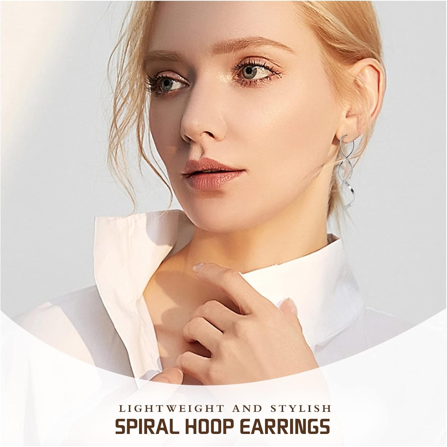 Spiral Threader Earrings for Women, 18G Stainless Steel Drop Dangle Handmade Twisted Linear Curved Dangling Minimal Earrings - Image 3