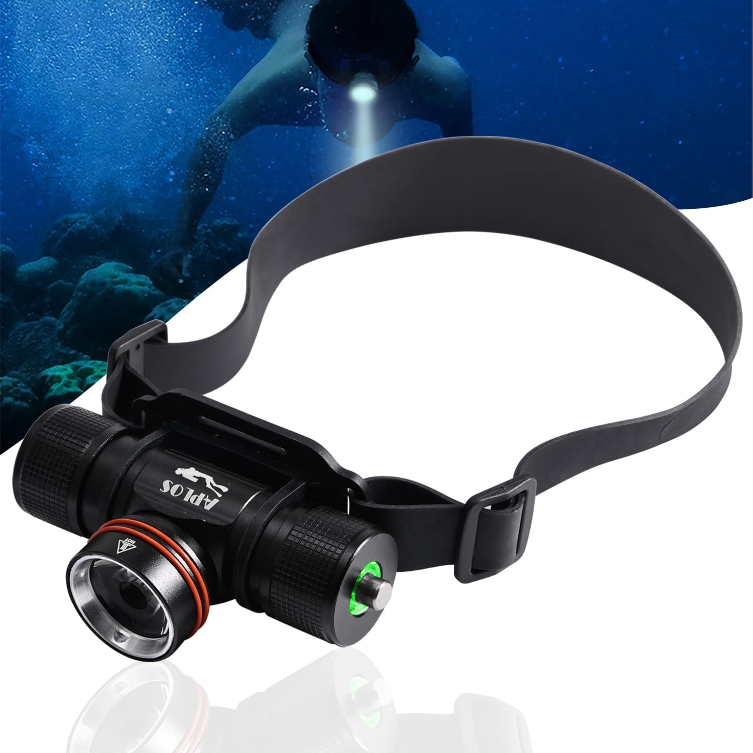 APLOS H800 Underwater Diving Headlamp, 3500 Lumens Waterproof Rechargeable Diving Head Lamp with TIR Lens, Power Indicator