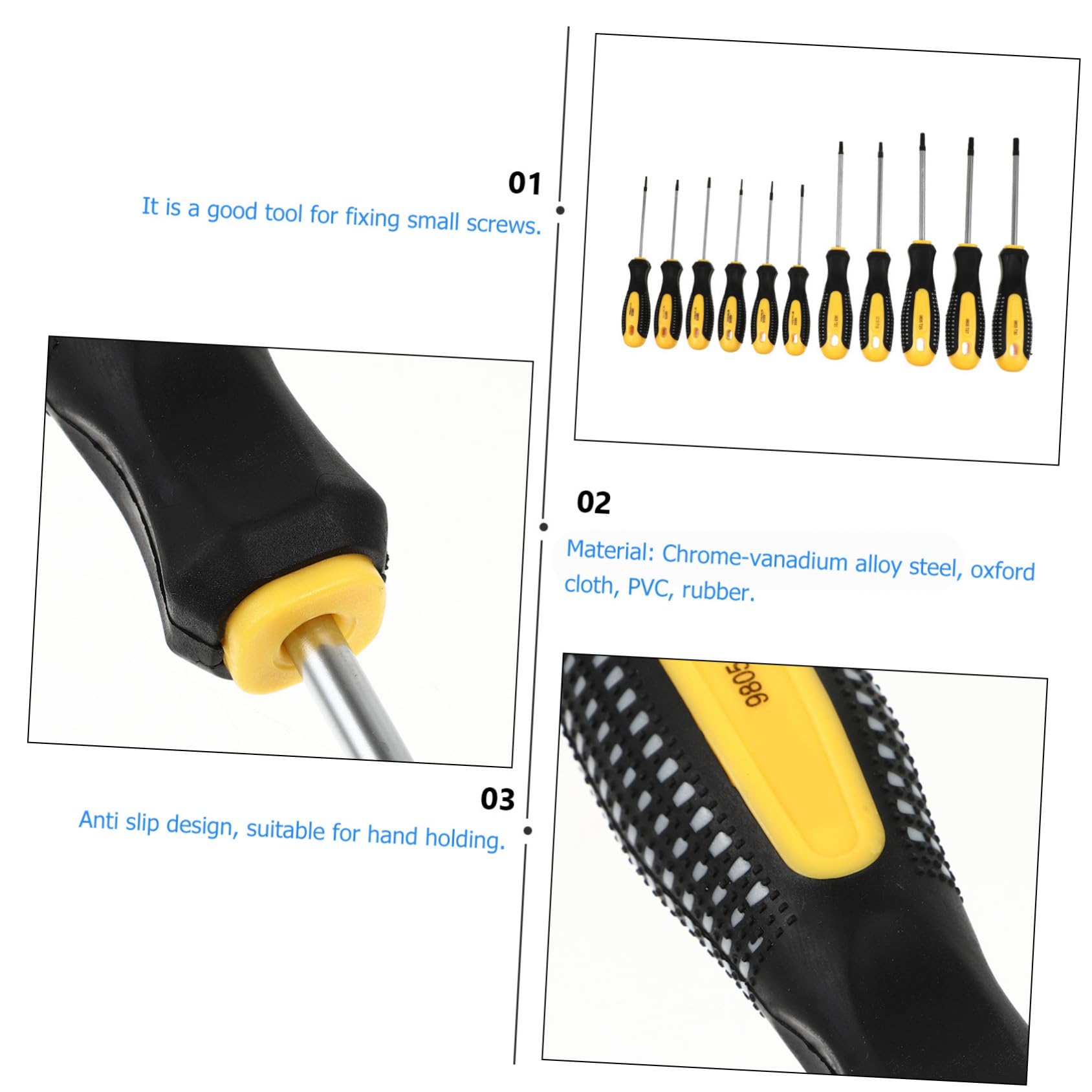 Set di Cacciaviti a Stella Professionali T5-t30 11 Pezzi | Acciaio al Cromo-vanadio, Impugnatura Ergonomica, Borsa Oxford Inclusa