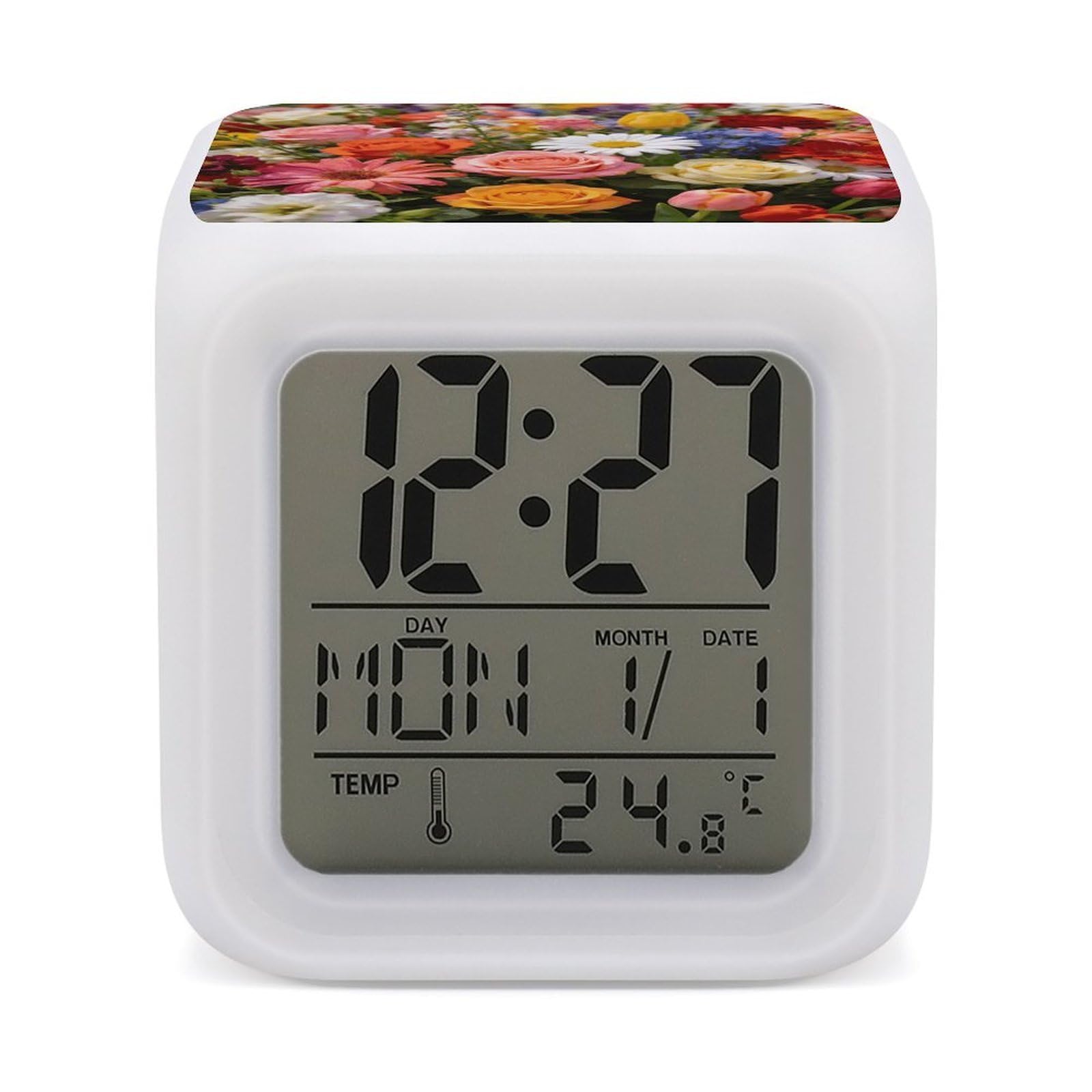 LZQPOEAS Colorful Fields Alarm Clock with 7 Color Changing Nightlight for Bedroom Calendar Temperature Display Wake Up Digital Clock Small Desk Clocks for Heavy Sleepers Adults