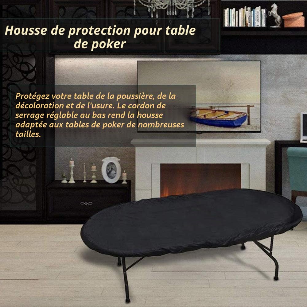Housse de table de poker imperméable 420D Oxford Housse de protection anti-poussière pour tables de poker de forme ovale, avec cordon de réglage ourlets