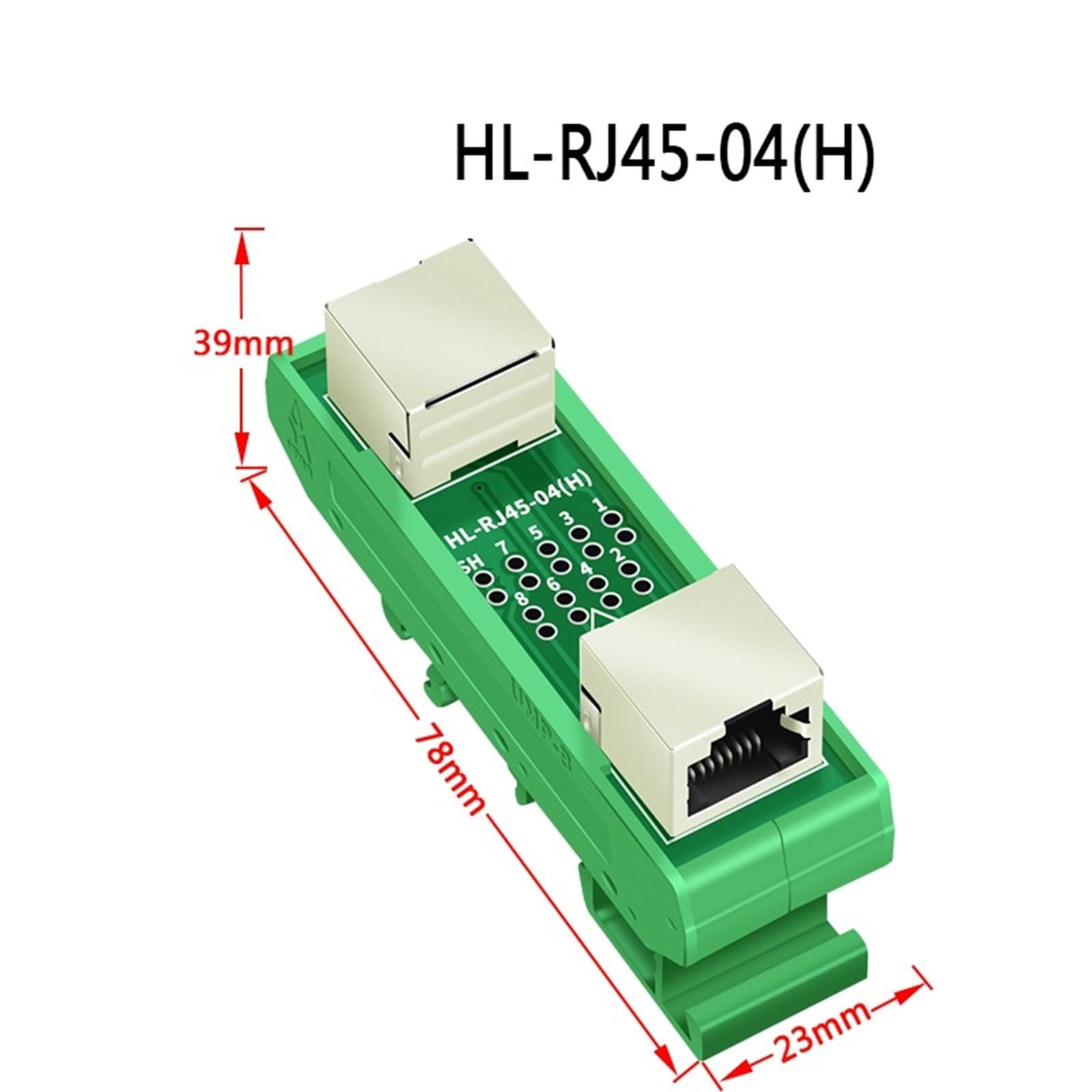 Montaż na szynie DIN RJ45 żeńska karta rozdzielająca RJ45 45 stopni (HL-RJ45-04-H)