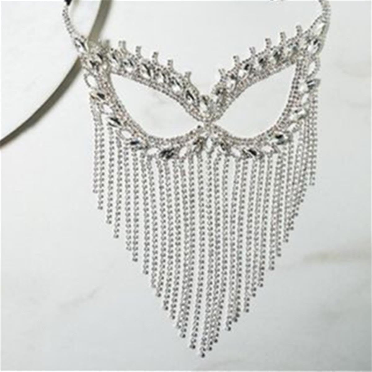 RVLAUGOAA Crystal Masquerade Mask Chain Masquerade Ball mask Rhinestone Tassels Face Masks Chain for Bar Party (Gold)