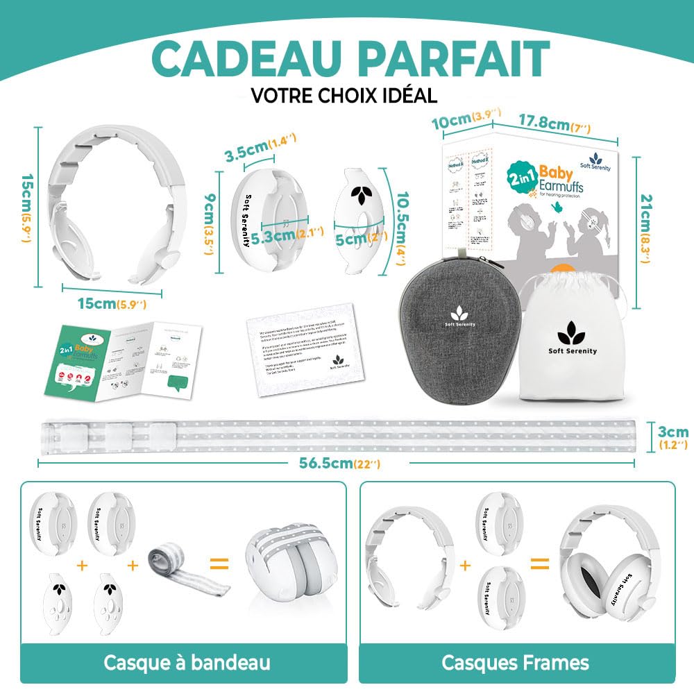 Casque Anti Bruit Bébé 2-en-1 avec Étui de Transport, Protection Auditive pour Bébés, Casque Avion Bébés et Enfants jusqu'à 4 ans, Parfait pour Sommeil, Voyages et Festivals, Certifié CE