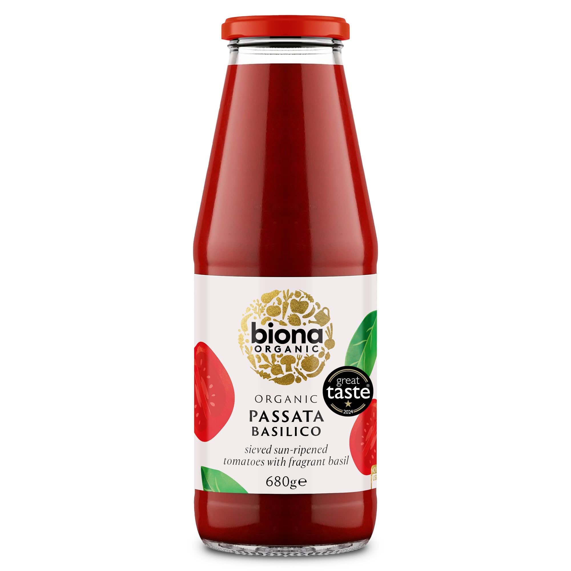 Biona Organic Passata Basilico with Fresh Basil 680g, Pack of 4 - Great Taste Award 2024 Winner - Ideal for Rustic Sauces, Pizza Toppings, Soups & Stews
