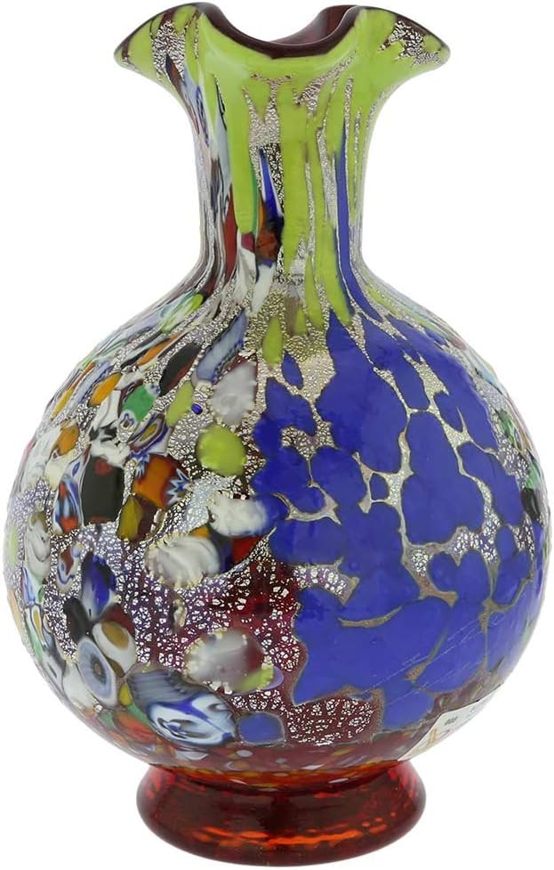 GlassOfVenice Murano Glass Millefiori Vase - Silver Red