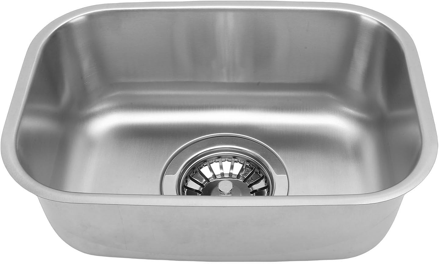Pomya 304 Stainless Steel RV Sink, Mini Single Bowl Wash Basin, Brushed Finish, with Drainage Accessories for Cars, Boats, RVs, Yachts