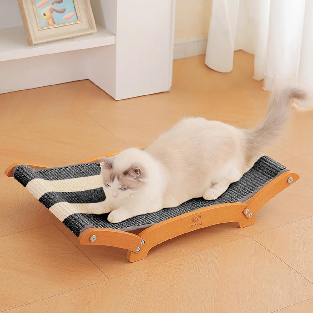 Photo 1 of Extra-Larger Sisal Cat Scratcher Bed, Durable Cat Scratching Post with Hammock for Indoor Cats Lounger & Sleep & Scratch, Natural Sisal Cat Scratch Pad, Sturdy Solid Wood Frame (BeigeBlack)