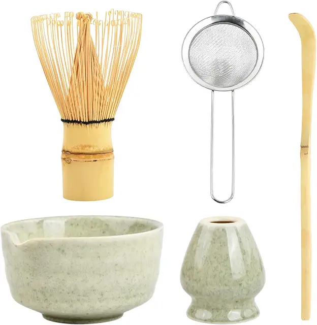 Kit Completo de Ceremonia Matcha Japonés con Batidor de Bambú y Bol de Cerámica