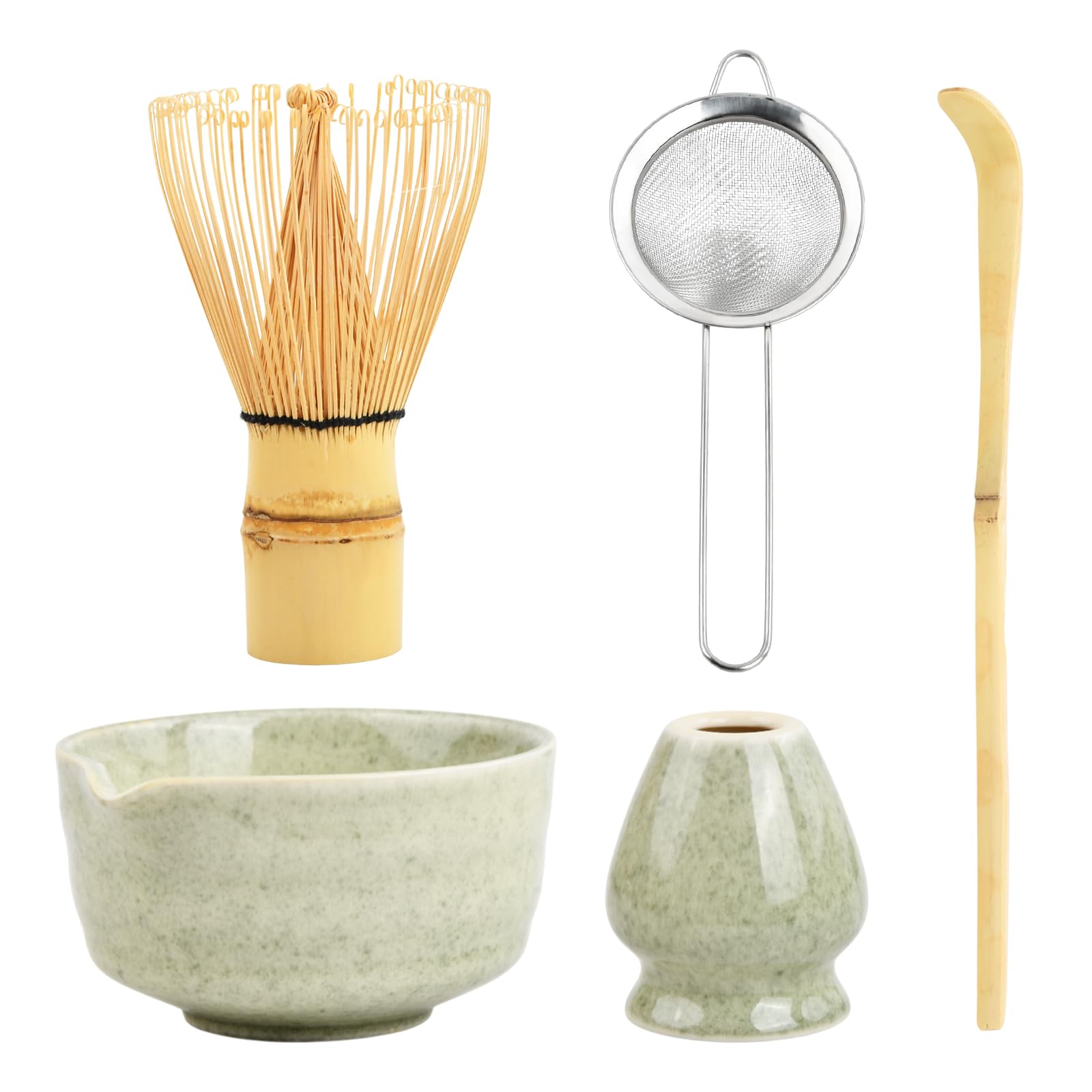 Set Da Tè Matcha Giapponese - Ciotola Ceramica Con Beccuccio, Frusta Chasen, Paletta E Supporto Per Cerimonia Del Tè - Foto 8