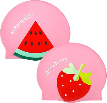 2 PCS Swim Caps for Kids, Silicone Cartoon Swimming Hats | Waterproof Swimming Cap for Age 6-12 Boys Girls, Kids Bathing Caps, for Child Long and Short Hair, Keep Hair Dry