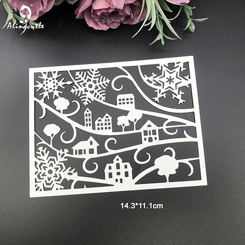 Miniatura 5 de Alinacutle Snow Village - Marco de fondo troquelado de metal troquelado para álbumes de recortes, álbum de manualidades, plantilla de tarjeta hecha
