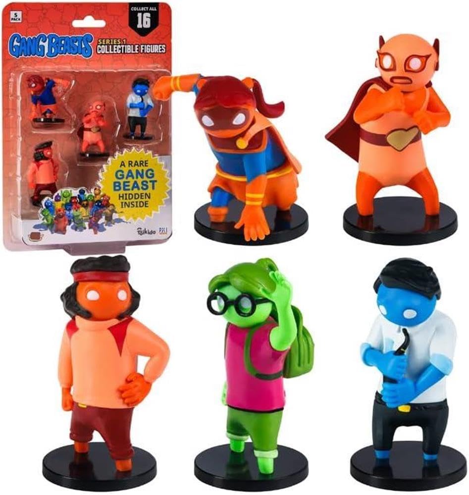 Gang Beasts Action Figures | Pack of Five | 2.5 Inch Figurines for Kids. Superhero Toys for Boys & Girls. Collect 16 Mini Toys | 1 Hidden Rare Character Official Gang Beasts Toys