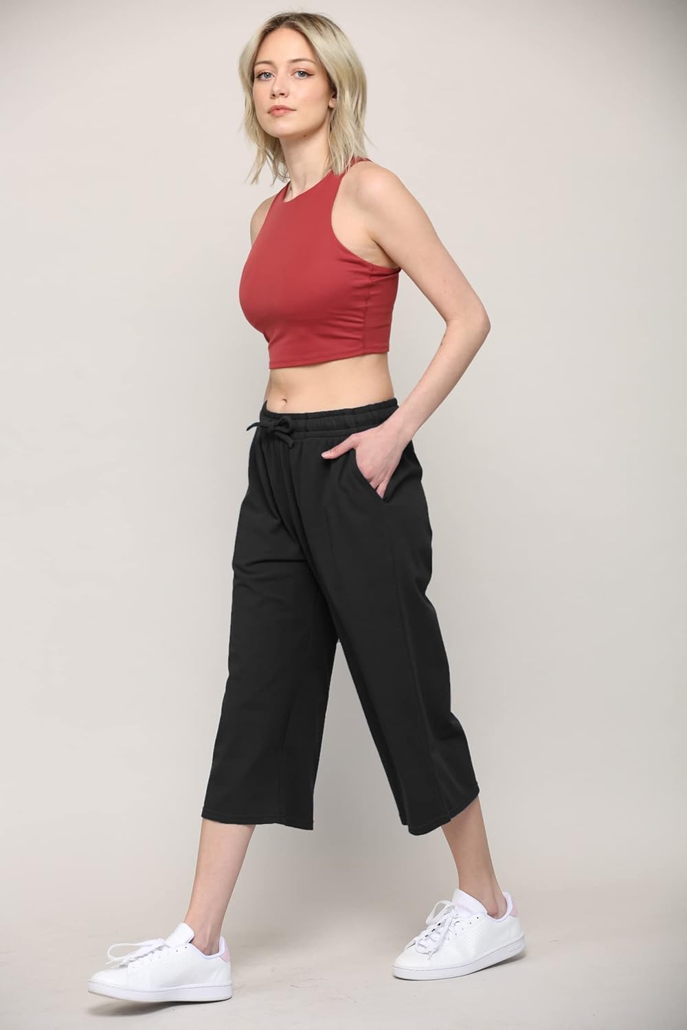 Lock and Love Womens Capri Pants Loose Yoga Pants Wide Leg Drawstring Comfy Lounge Pajama Capris Sweatpants with Pockets - Image 5