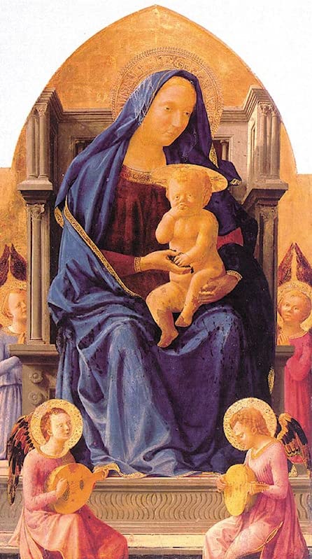 Cuadro en lienzo de Masaccio (60x90cm) con diseño de Dama con niño y ángeles para decoración