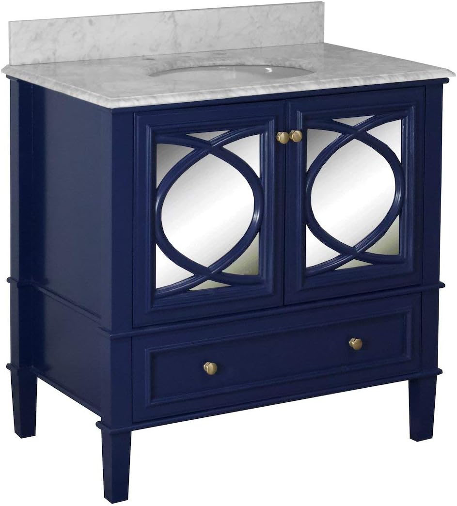Kitchen Bath Collection Olivia 36-inch Bathroom Vanity (Carrara/Royal Blue): Includes Royal Blue Cabinet with Authentic Italian Carrara Marble Countertop and White Ceramic Sink