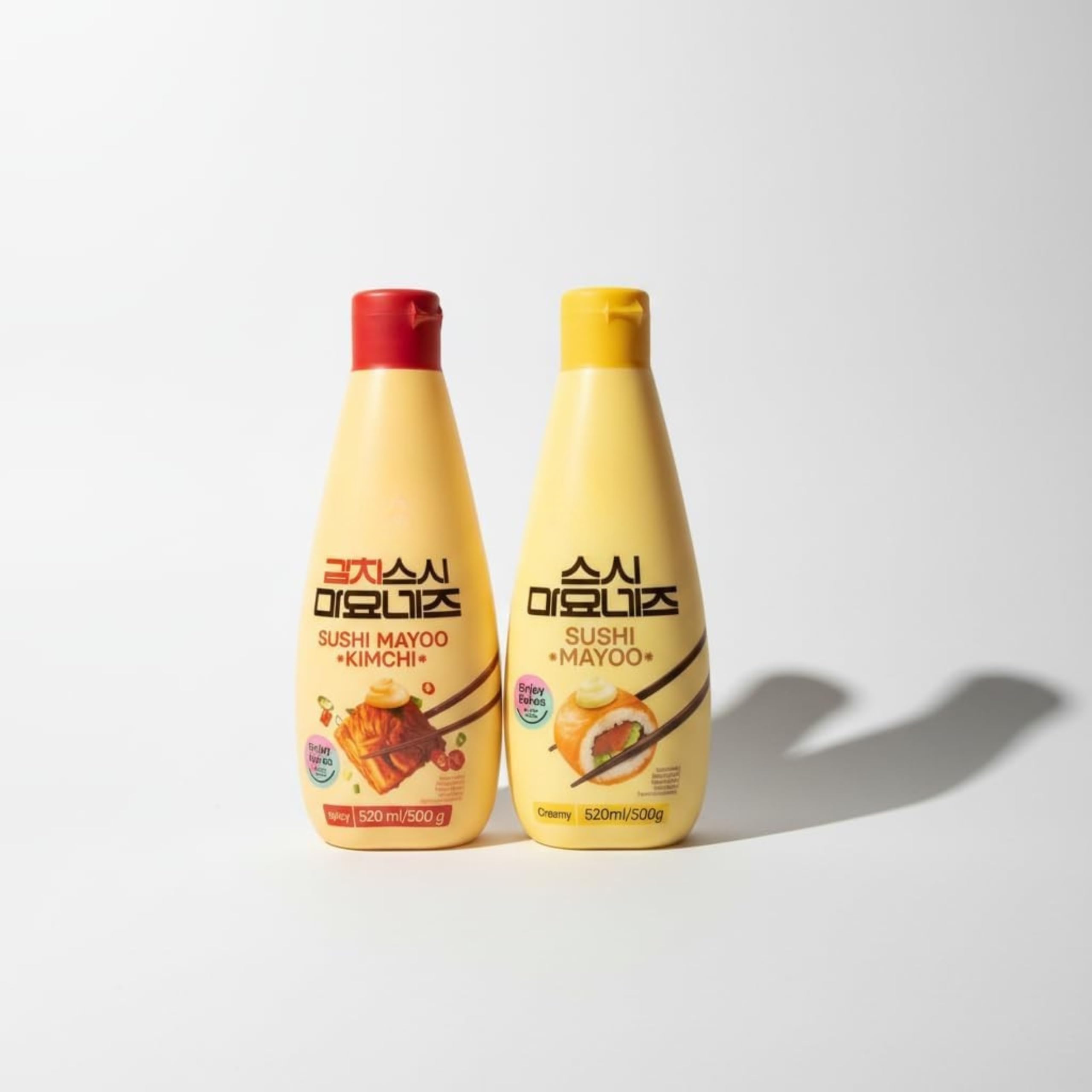 Pack de 2 Mayonesas para Sushi: Original Cremosa y Kimchi Picante - 2 x 520 ml | Salsa Coreana para Sushi, Poke Bowls y Kimbap con Dispensador de Precisión - NEXU