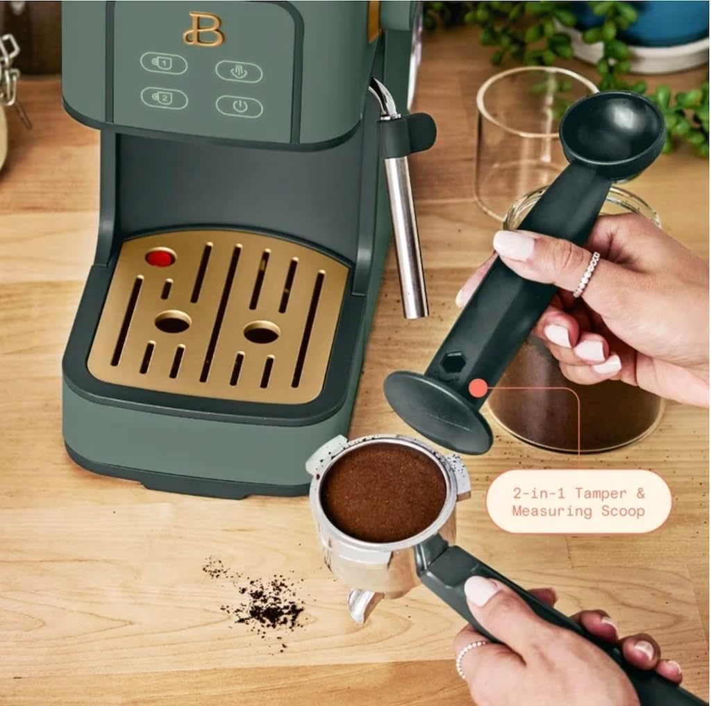 Slim Espresso Machine with 20-Bar Pressure, Thyme Green