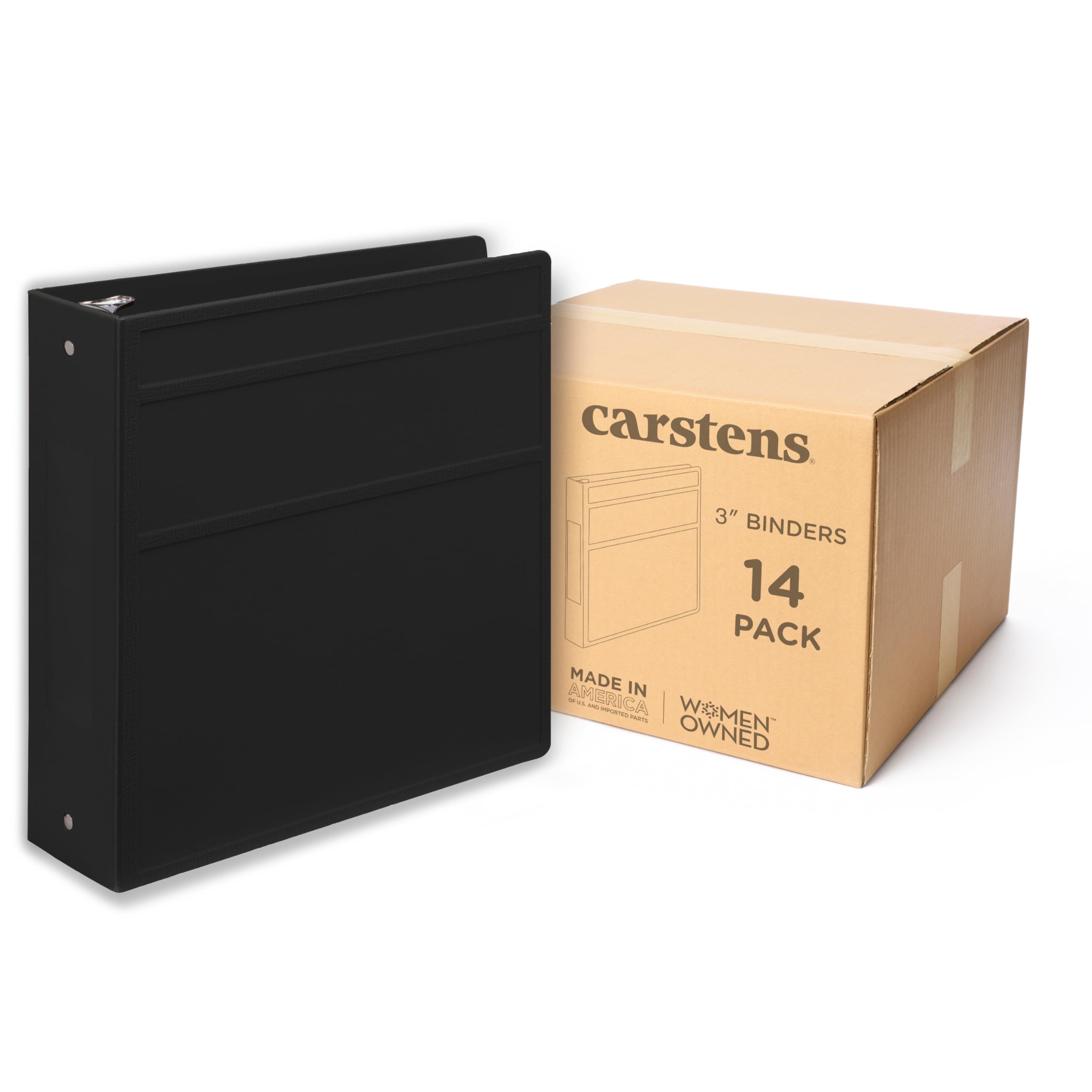 Carstens 3-Inch Heavy Duty 3-Ring Binder - Side Opening, Black, Durable Plastic, Precision No-Gap Rings, Waterproof Cover, No Pockets, Holds 400 US