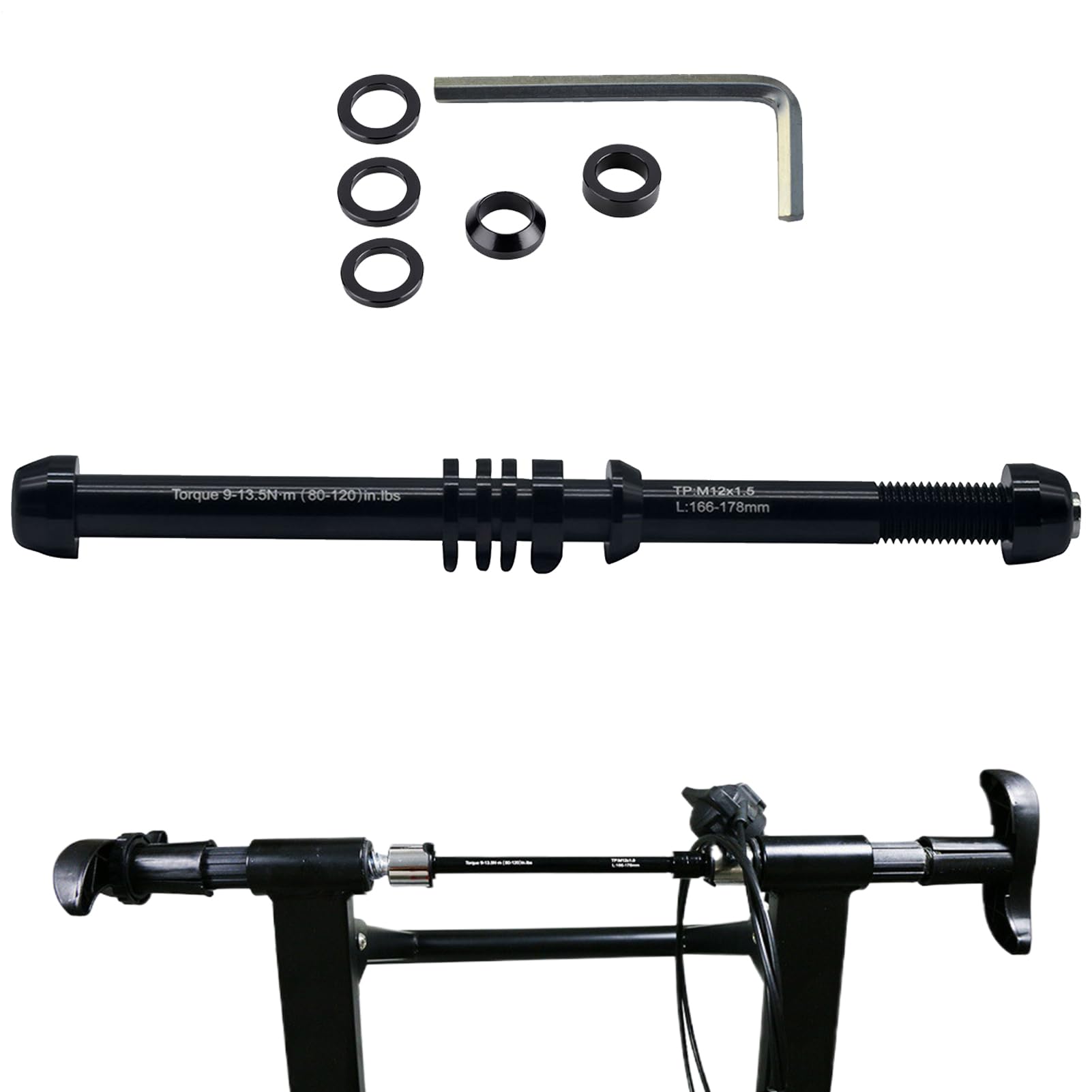 Bike Trainer Thru Axle Adapter - 12x142 & 12x148 Indoor Trainer Skewer | 12mm Thru Axle | Fits 142mm & 148mm Boost Hubs Thread Pitch Spacers For Mountain And Road Bikes