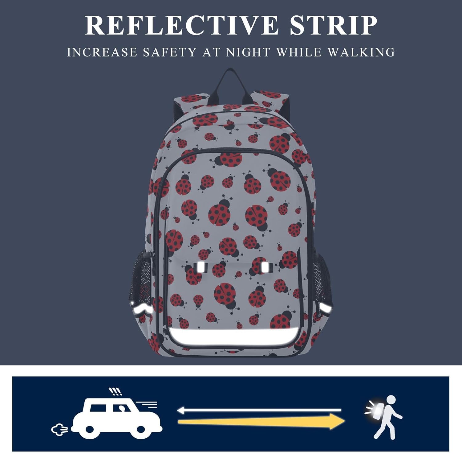 Kids Backpack for Boys Girls Bookbags Elementary Backpack Ladybugs School Bags Travel Daypack Lightweight Waterproof with Reflective Strip - Image 5