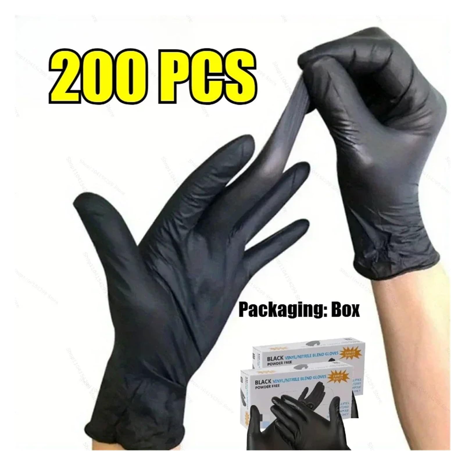 Czarne Jednorazowe Rękawiczki Nitrylowe Lateksowe 100/200 Szt. Bezpudrowe Do Manicure Z Tatuażem Salon Sprzątanie Domu Odzież Jednorazowa(200 PCS,L-23x11cm)