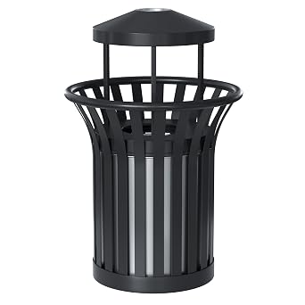 Commercial Outdoor Trash Can 60L, Heavy Duty Steel Mesh Garbage Bin with Metal Liner, Round Waste Receptacle for Parks, Streets, Public Spaces, Black 5t1