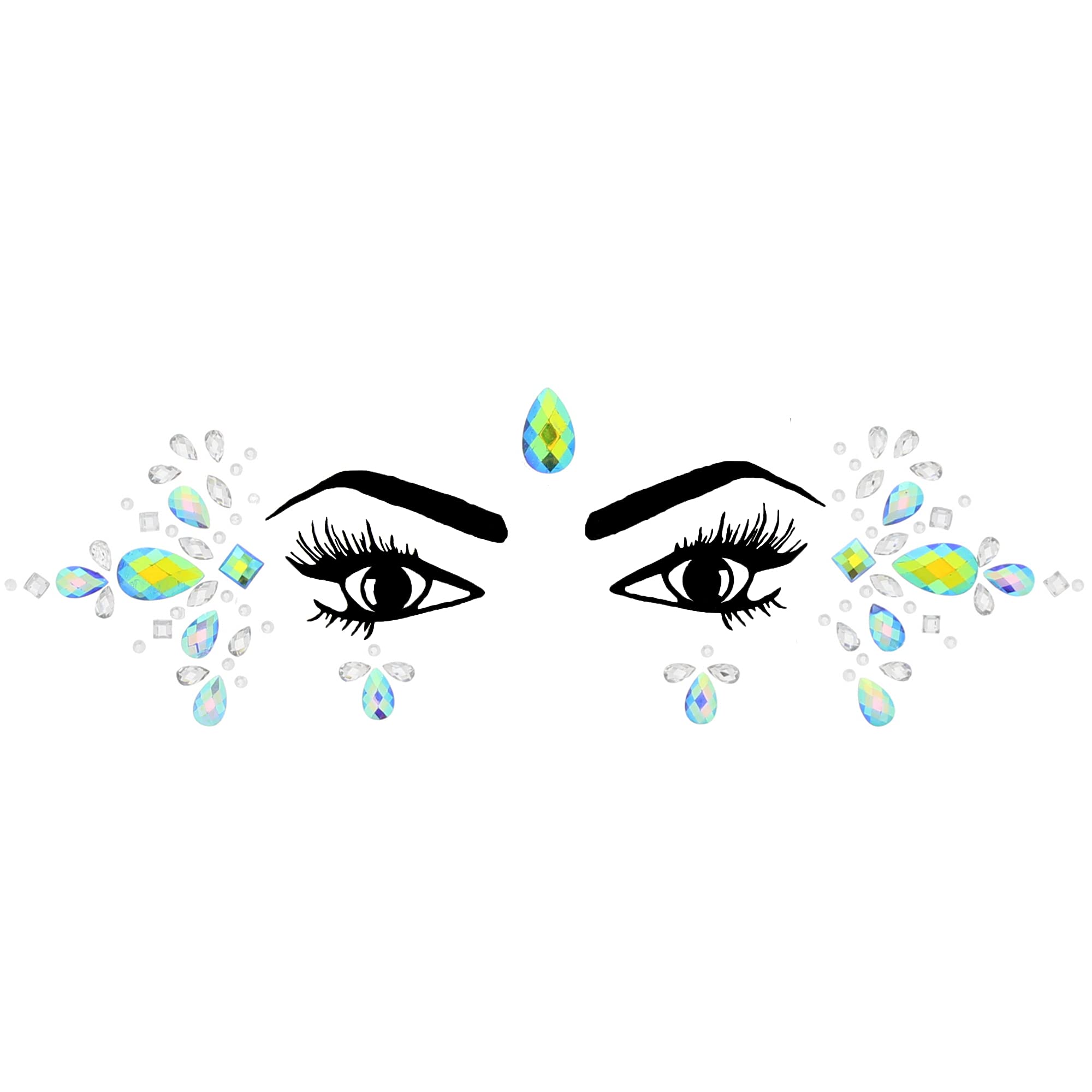 Zac's Alter Ego Women's Aquamarine Crystal Stone Bright Face Gems/Jewels - Festival Body Art