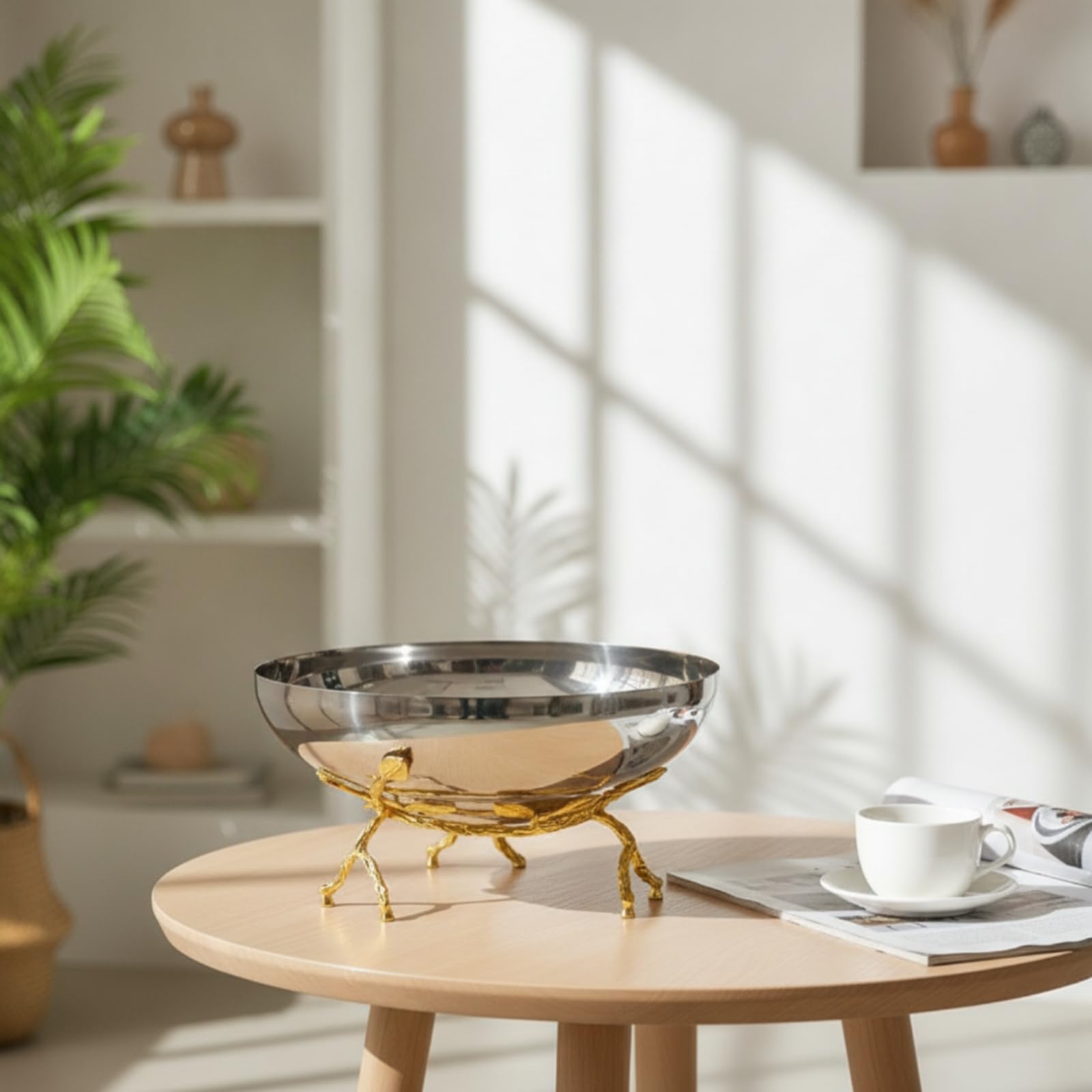 Bandeja para Servir Cuenco Decorativo Plato con Soporte Centro de Mesa Acero Inoxidable con Interior Reflectante en Estructura con Adecuada para, 250 250 130mm