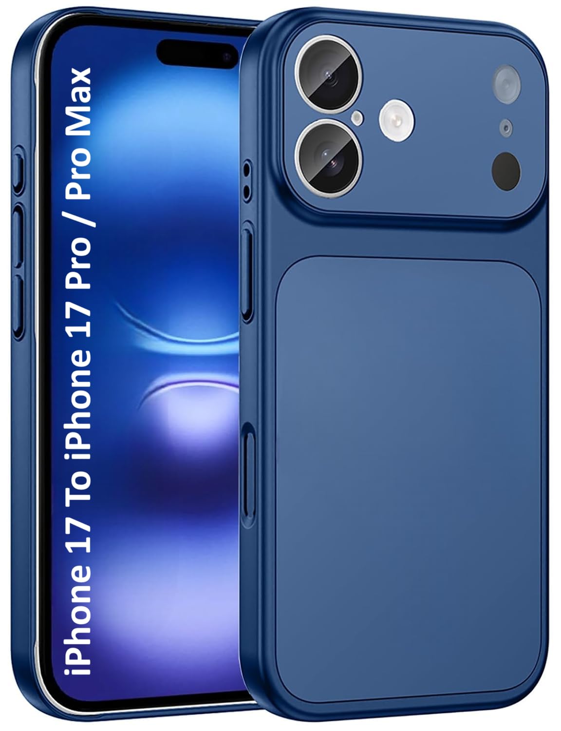 MOBILOVE Converter Case for iPhone 17 to iPhone 17 Pro / 17 Pro Max Style Design Comes with Logo Shockproof Back Cover with Camera Protection & Slim Matte Finish (Blue)