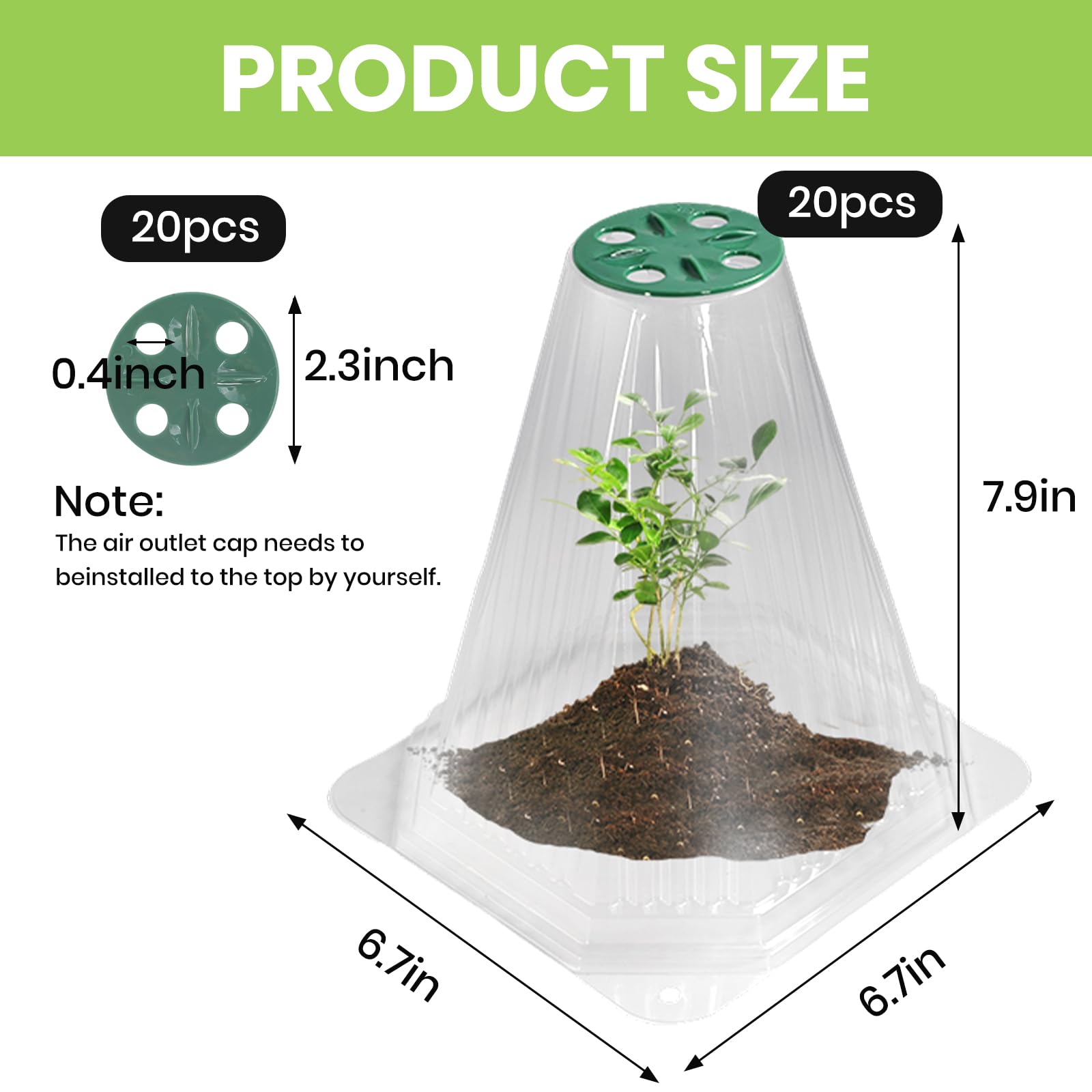 Paquete de 20 campanas de jardín para plantas con 40 estacas, cubiertas transparentes de 7.9 pulgadas, protección contra la congelación, campanas de jardín reutilizables para invernadero con