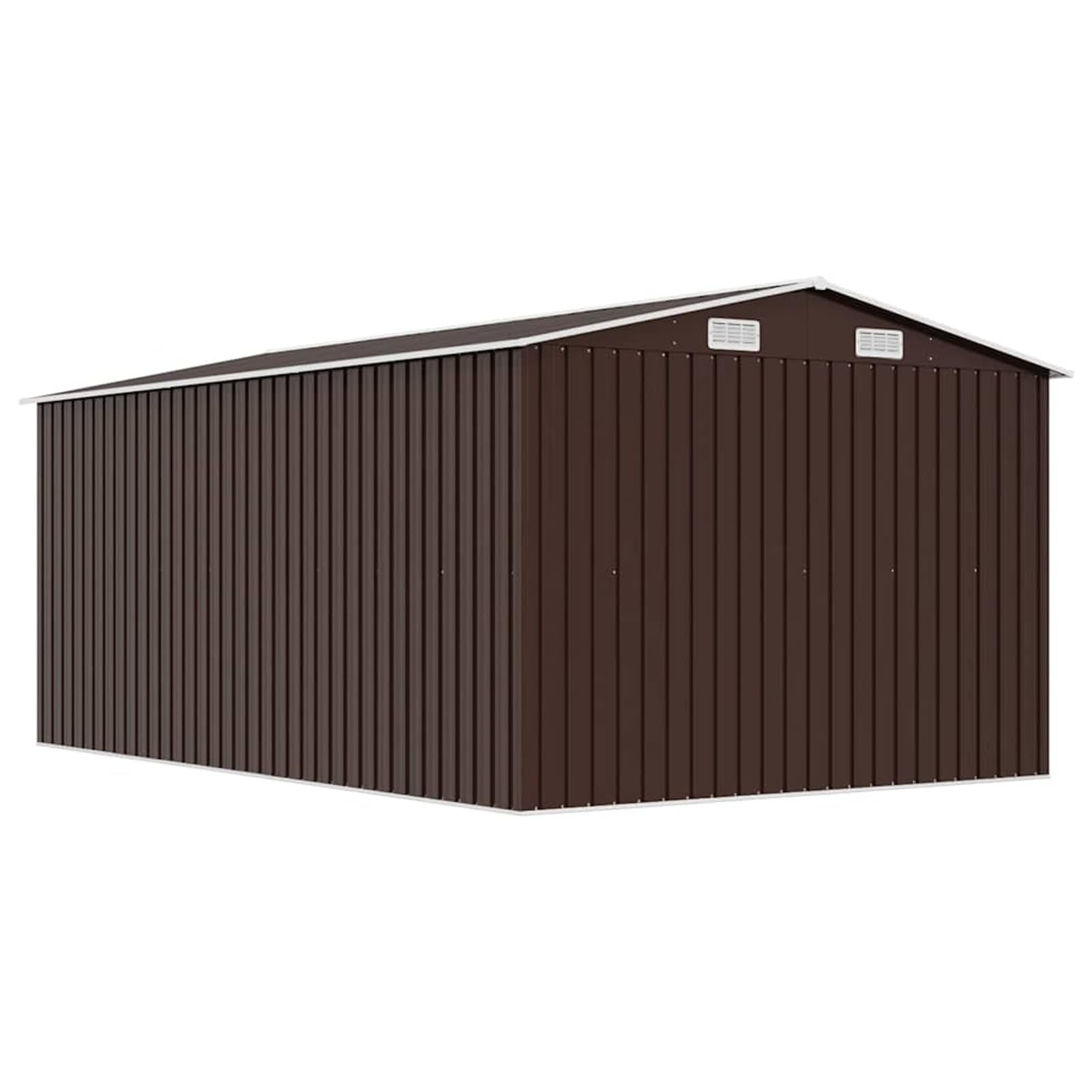 Domek na narzędzia metalowy, brązowy, 257 x 392 x 181 cm z podwójnymi drzwiami przesuwnymi i kratkami wentylacyjnymi – domek ogrodowy na narzędzia, urządzenia, meble ogrodowe – odporny na