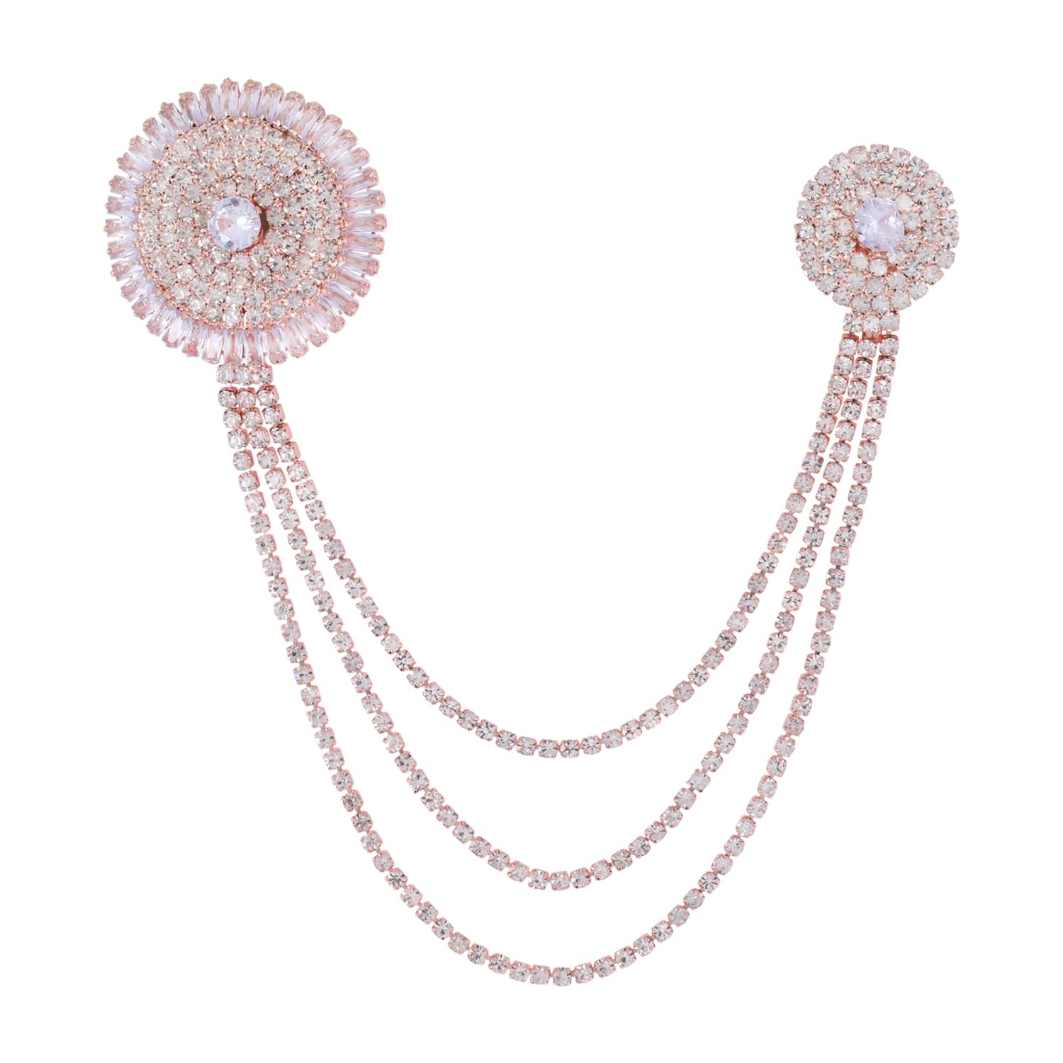 Traditional Dual Brooch with Layered Chain and American Diamond for Men’s Suits and Sherwanis