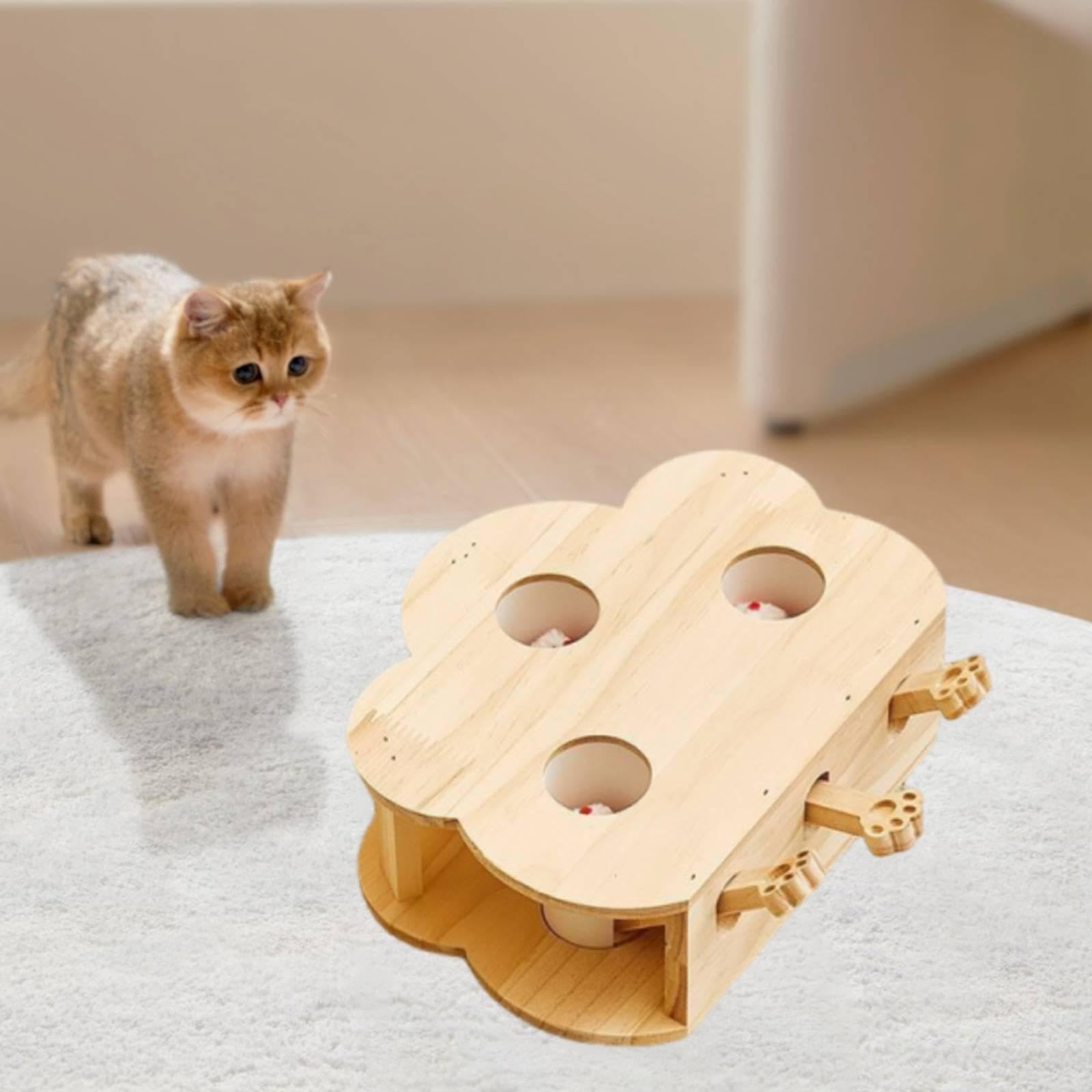 Whack a Cat Toy: Interattivo in Legno per Gatti, Gioco di Cattura E Apprendimento a più Livelli per Gatti Attivi, Ideale per La Casa, 3 Fori