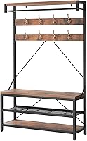 Vista 8 de Amyove Perchero grande para zapatos, banco de zapatos, zapatero de árbol para entrada, estante de almacenamiento de 3 niveles y ganchos extraíbles