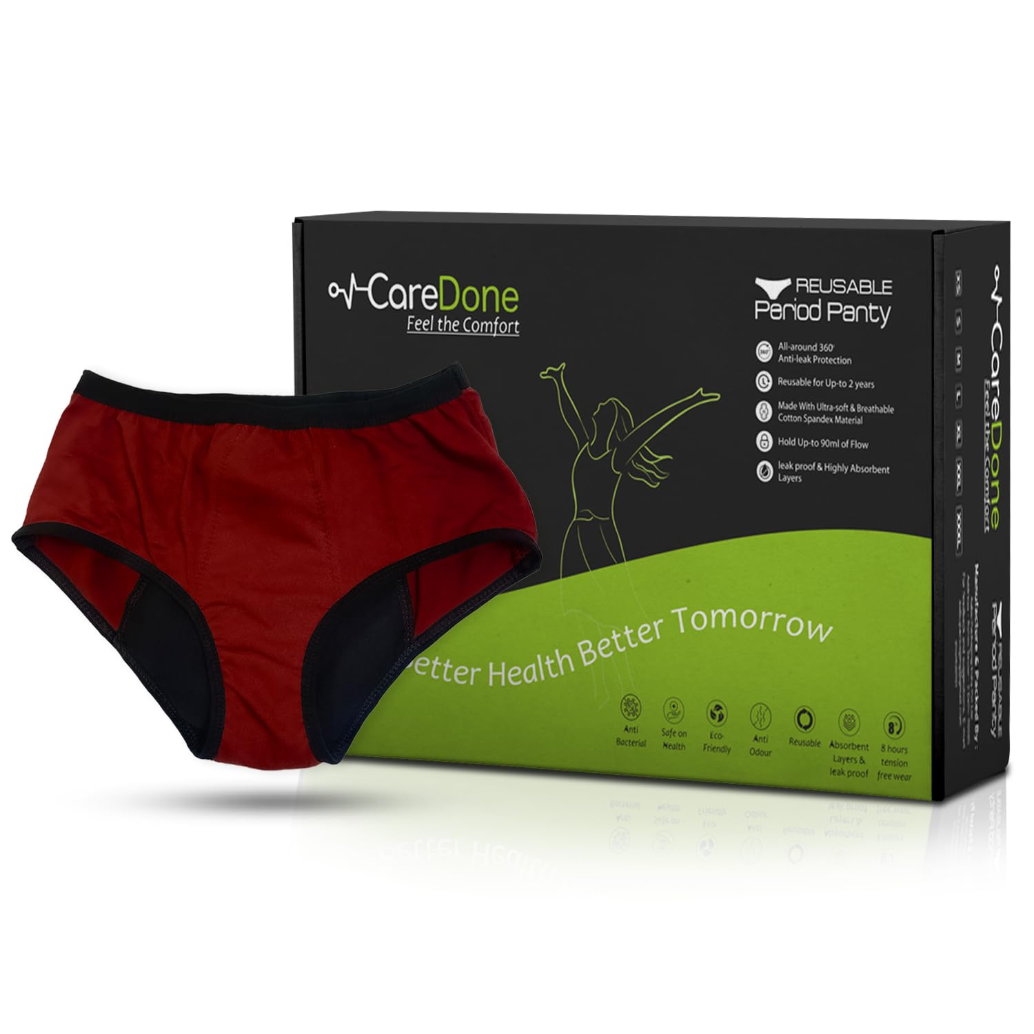 Caredone Soft Period Panty for Women & Girls |Maroon | High-Rise | Reusable | Leak-Proof | No Pads | Comfy & Super Absorbent | Stain & Rash-Free | Pack of 1. (IN, Alpha, M, Regular, Maroon)-picture-10