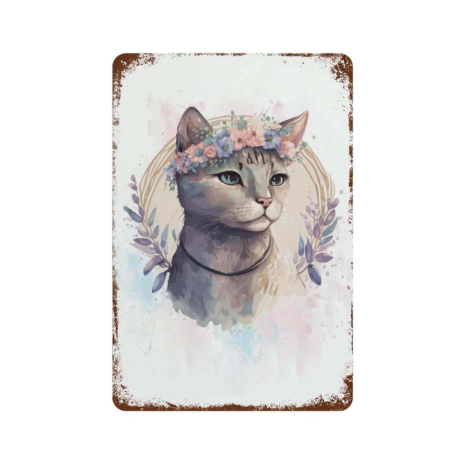 Watercolor Shorthair Cat 11.8"x7.9" Vintage Rust Metal Sign, Novelty Wall Decor for Living Room, Hallway And Home Decor