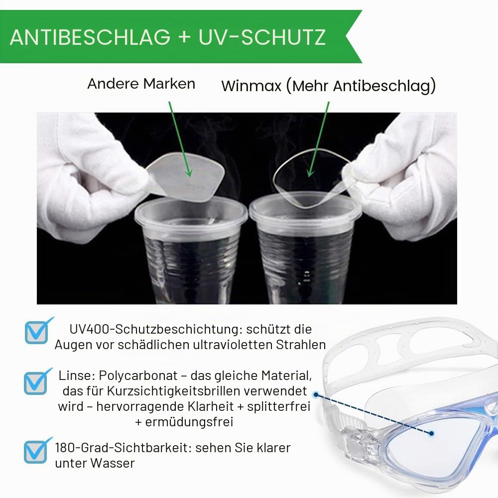 Winline Schwimmbrille Erwachsene Kinder Anti Fog Ohne Leakage deutlich Anblick UV Schutz, Professional Schwimmbrille für Herren Damen Jungen Mädchen